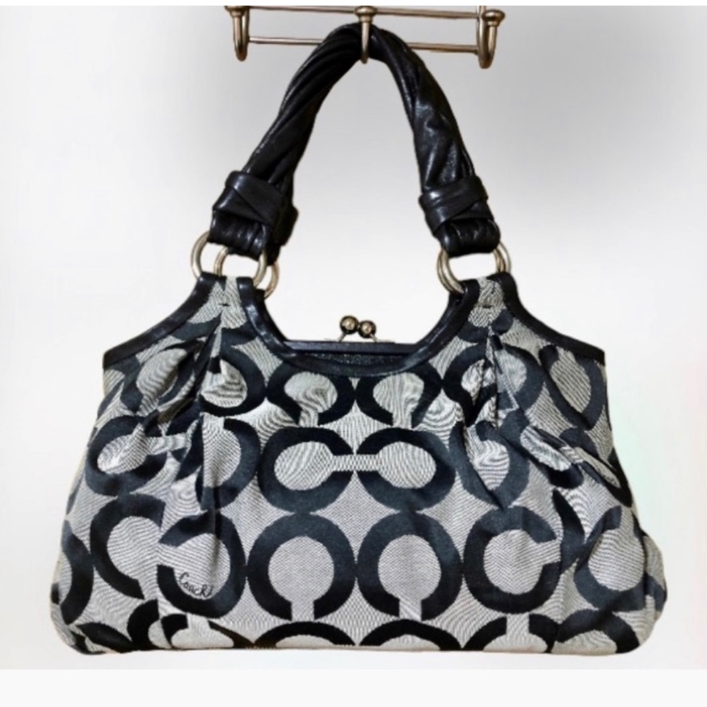 Coach Kiss Lock Canvas Shoulder Bag